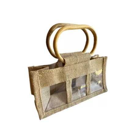Sac en toile de jute anse bois