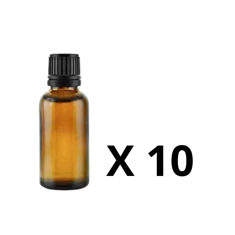 Pack de 10 - Flacon ambré vide 30 ml avec + compte goutte