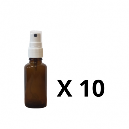 Pack de 10 - Flacon ambré vide 30 ml avec + spray