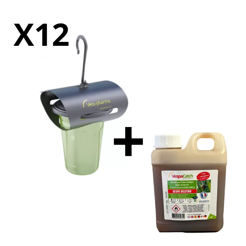 Kit Piège à frelon Vespacatch x 12 + Bidon attractif