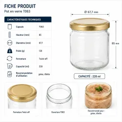 Fiche technique descriptive pot 250g 228ml T063