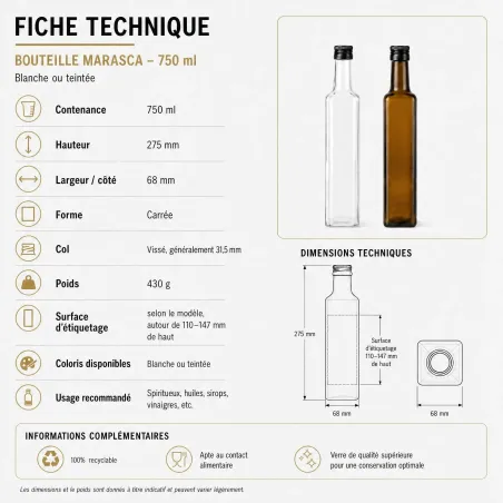 fiche technique pour bouteilles marasca