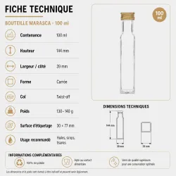 Fiche technique Bouteille Marasca 100 ml PP blanche 31,5 x 24
