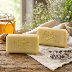 Savon miel artisanal 125 g base végétale fabriqué en France