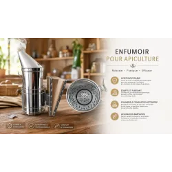 fiche de presentation de l'Enfumoir apicole inox taille L et l'intérieur