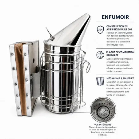 Caractéristiques techniques enfumoir apicole inox taille M