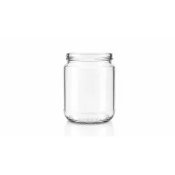 Pot en verre transparent 314 ml T063, présenté sans couvercle.