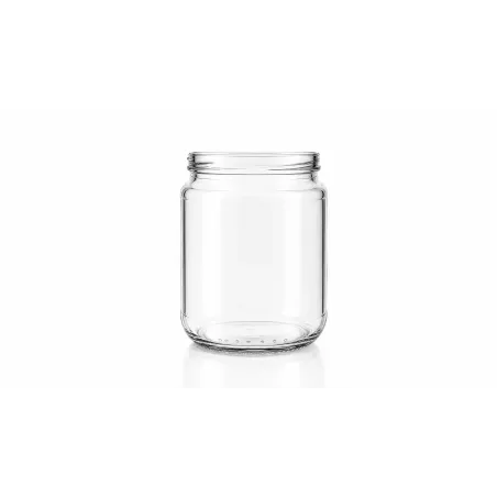 Pot en verre transparent 314 ml T063, présenté sans couvercle.