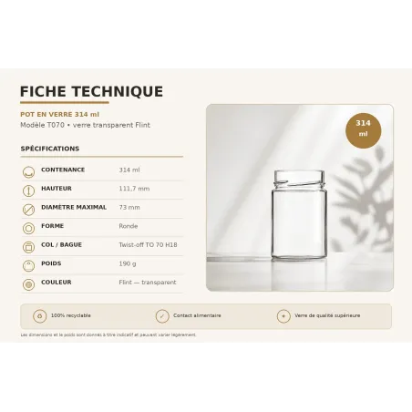 Pot en verre 400g (314 ml) T070 XDEEP