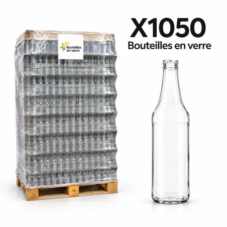 Palette de 1050 bouteilles en verre transparent avec bouteille individuelle - Aux Abeilles Alpines