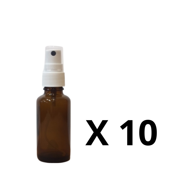 Pack de 10 - Flacon ambré vide 30 ml + spray