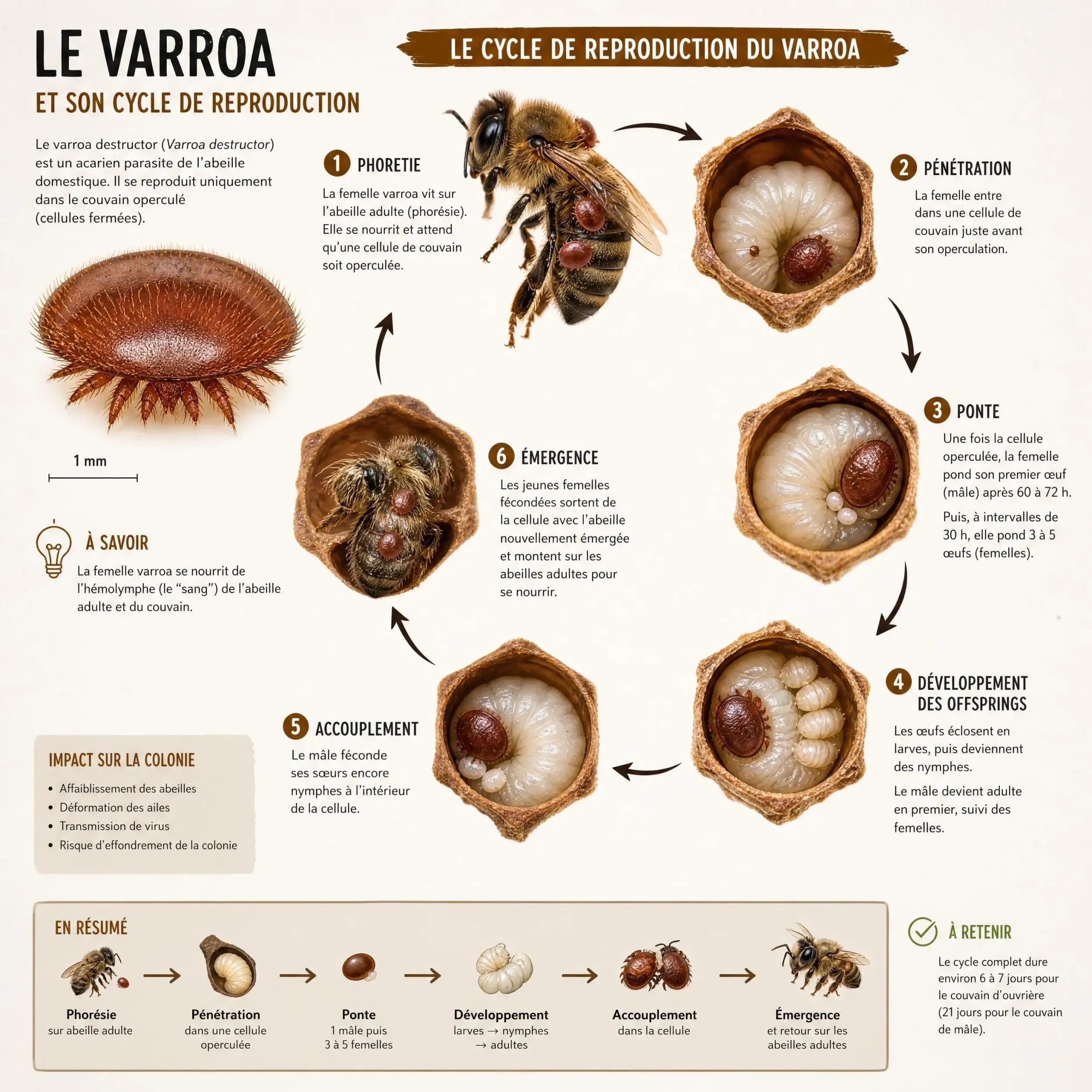 Comment se reproduit le varroa : cycle du varroa destructor et rôle de la femelle
